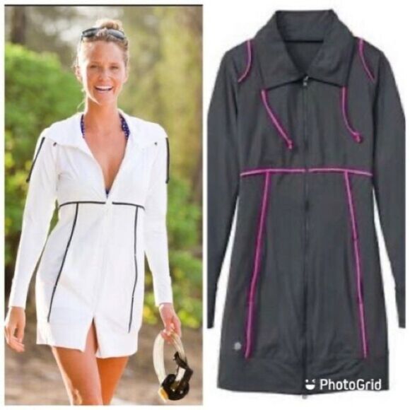 🚨 3 for $25 - ATHLETA Spinnaker Long Sun Jacket Gray Asphalt/Hot Pink - Picture 1 of 11